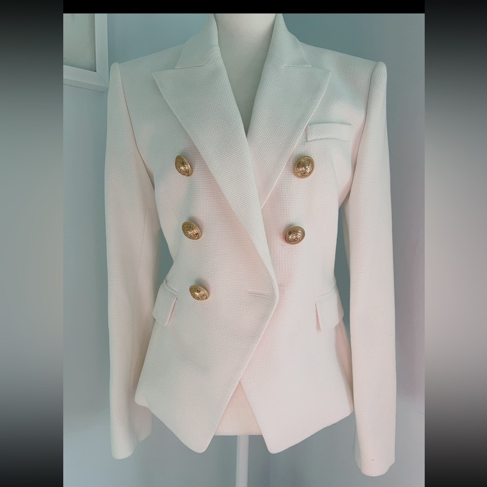 BALMAIN Double-Breasted Piqué Blazer - Picture 6 of 13
